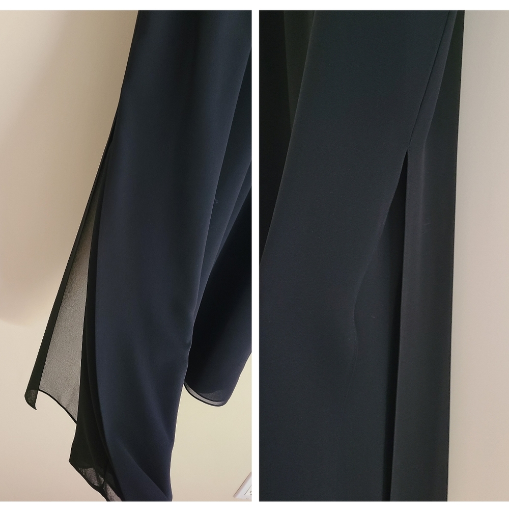 Jacques Vert Black 3-Layer Sheer Wide Leg Evening Dressy Pants. Size Medium